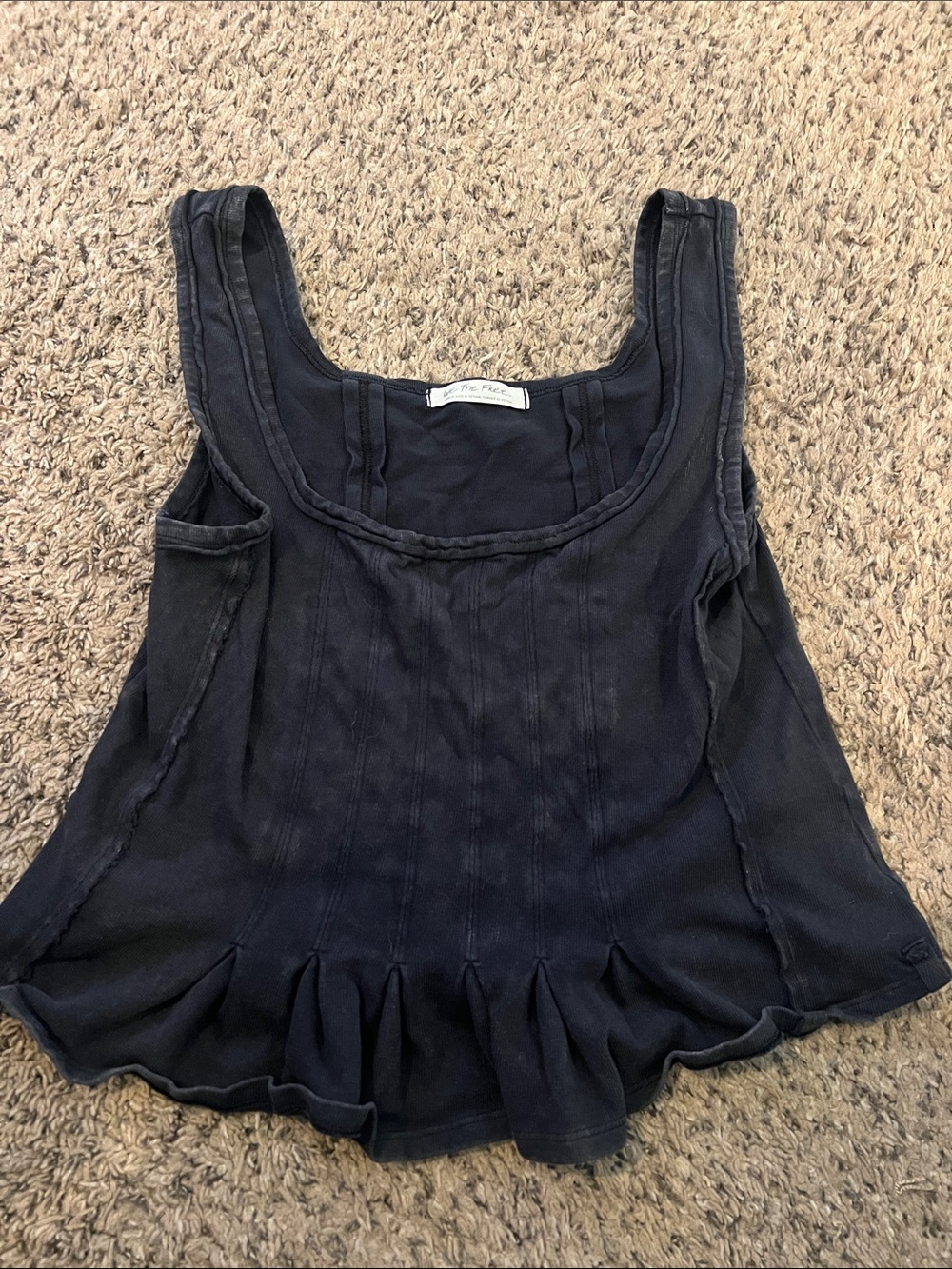 We The Free Black Ruffled Hem Tank Top